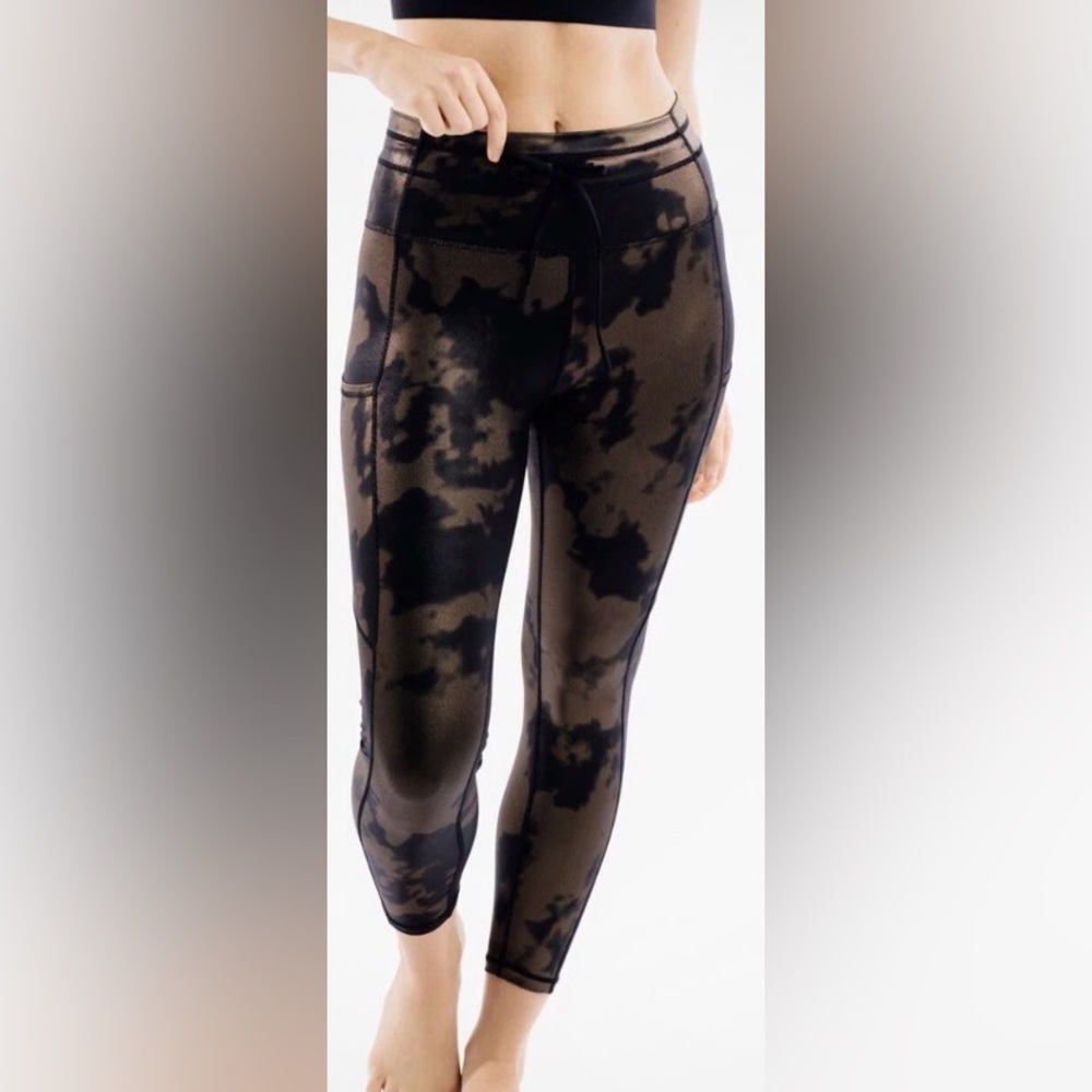 Zyia Bronze Metallic Hendrix Crop Leggings Pockets On Sides 8-10